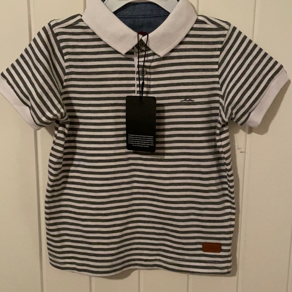 Baby boy seven for all mankind striped polo white and Gray nwt